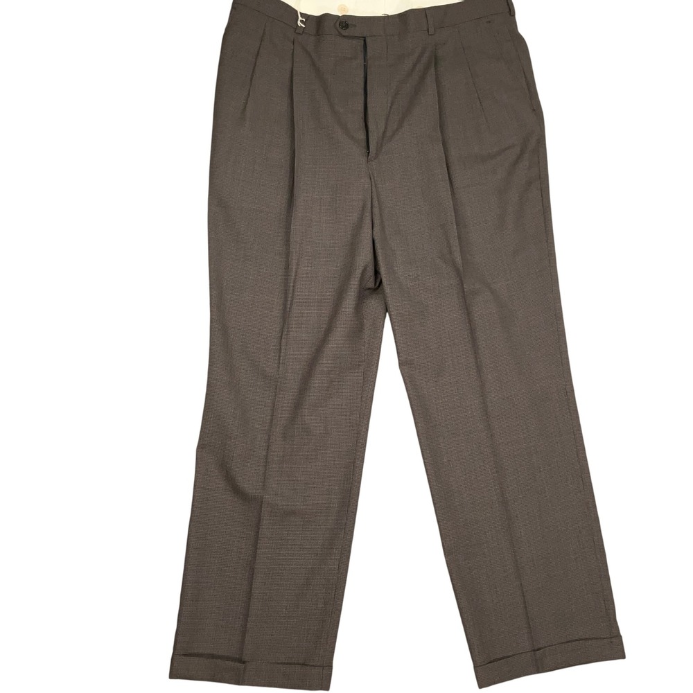 Haggar Dress Pants Men 38x30 Olive Houndstooth Preppy Tweed Classic VTG USA Wool